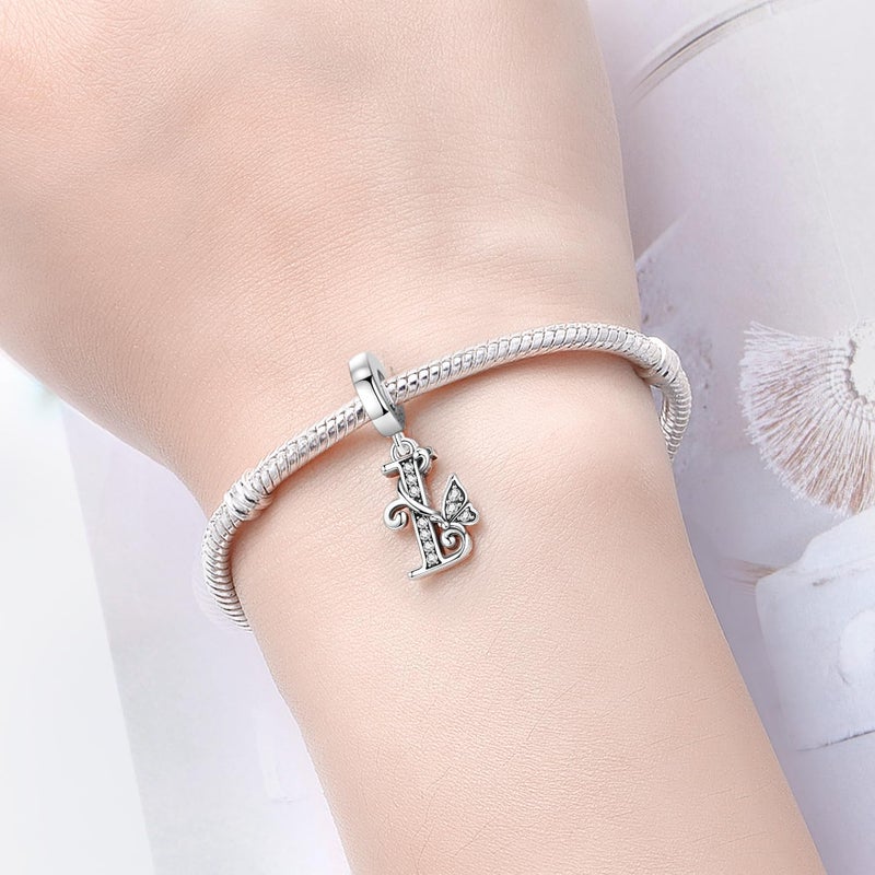 PANPOKI Store 2 Pack 925 Sterling Silver Butterfly Letter Charms for Bracelets and Necklace Alphabet Initial Dangle Pendants Round Spacer Beads Pave Cubic Zirconia Jewelry Gift for Women - Image 4